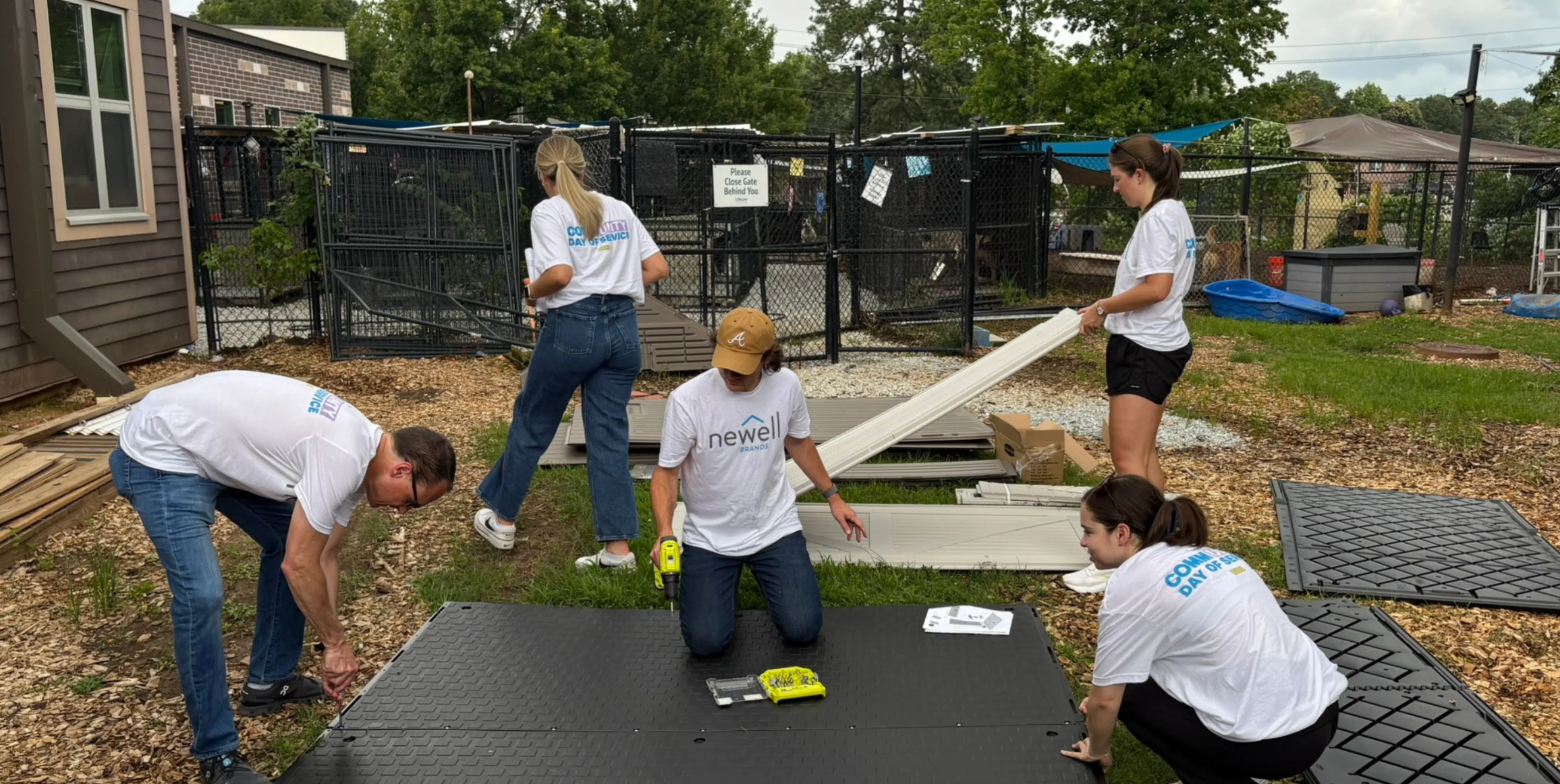 people working on building an animal shelter