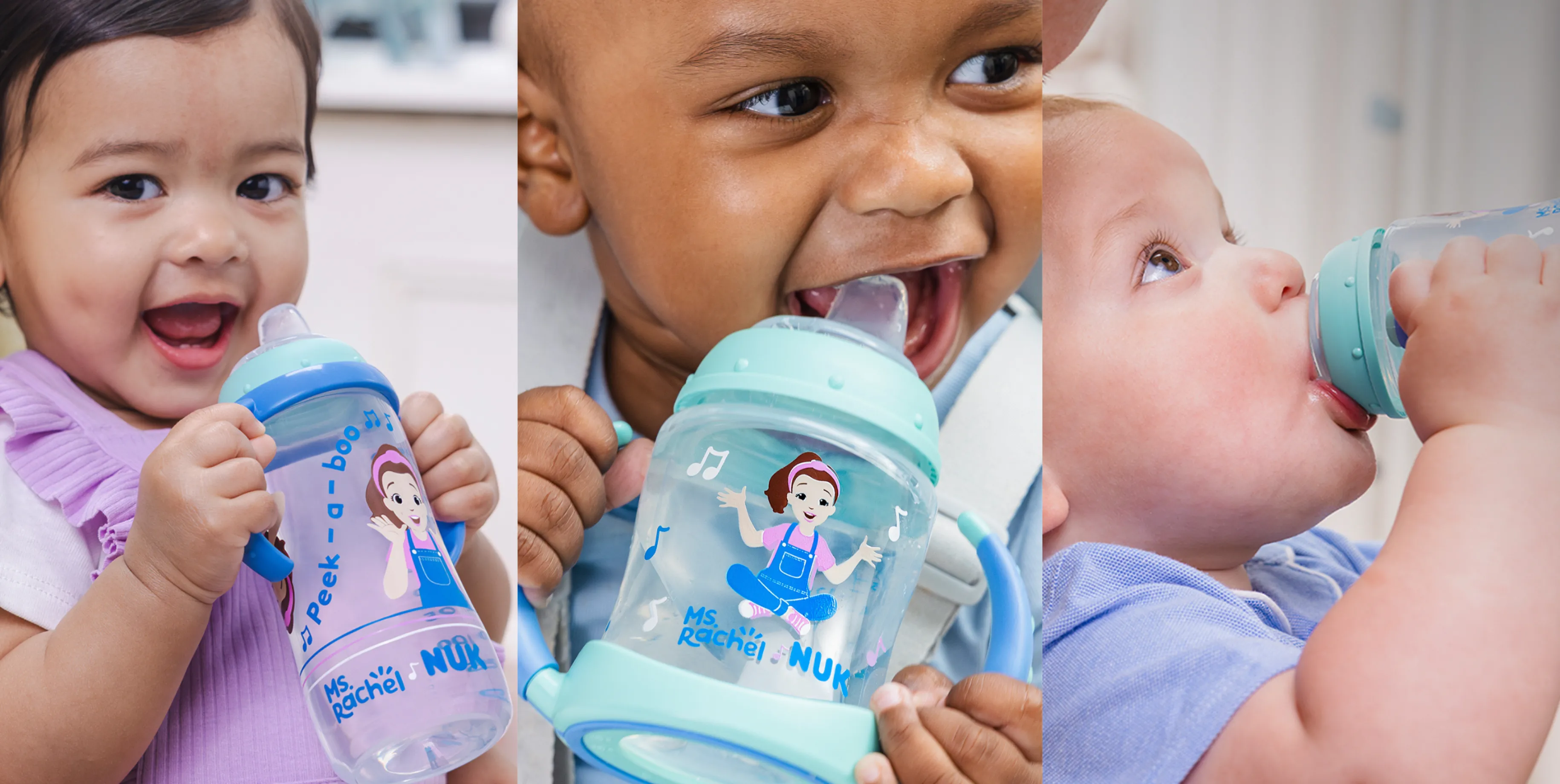 babies with sippy cups with ms rachel graphics